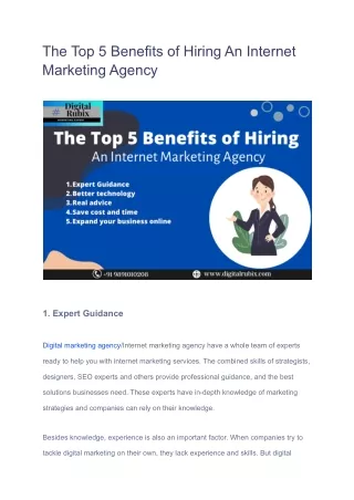 The Top 5 Benefits of Hiring An Internet Marketing Agency