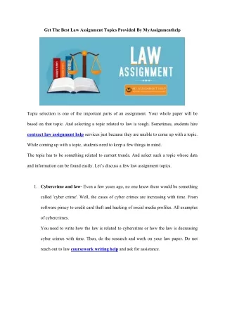 Get The Best Law Assignment Topics Provided By MyAssignmenthelp