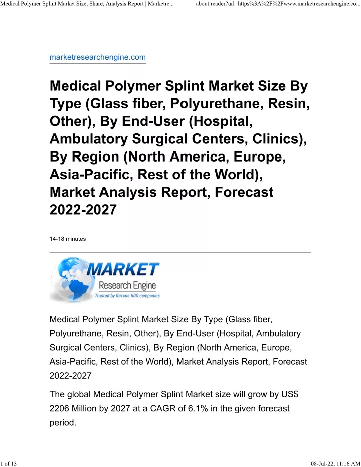 medical polymer splint market size share analysis