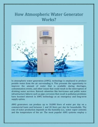 How Atmospheric Water Generator Works