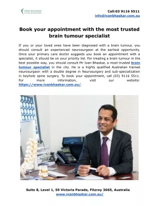 Book your appointment with the most trusted brain tumour specialist