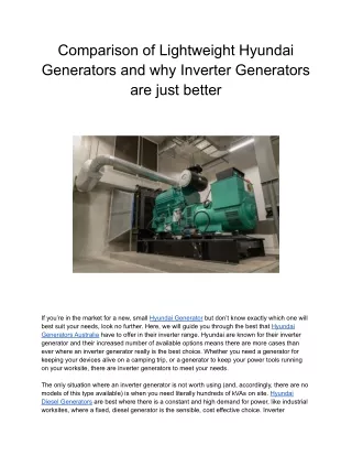 Comparison of Lightweight Hyundai Generators and why Inverter Generators are just better
