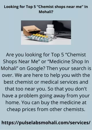 Looking for Top 5 “Chemist shops near me” In Mohali, Chandigarh