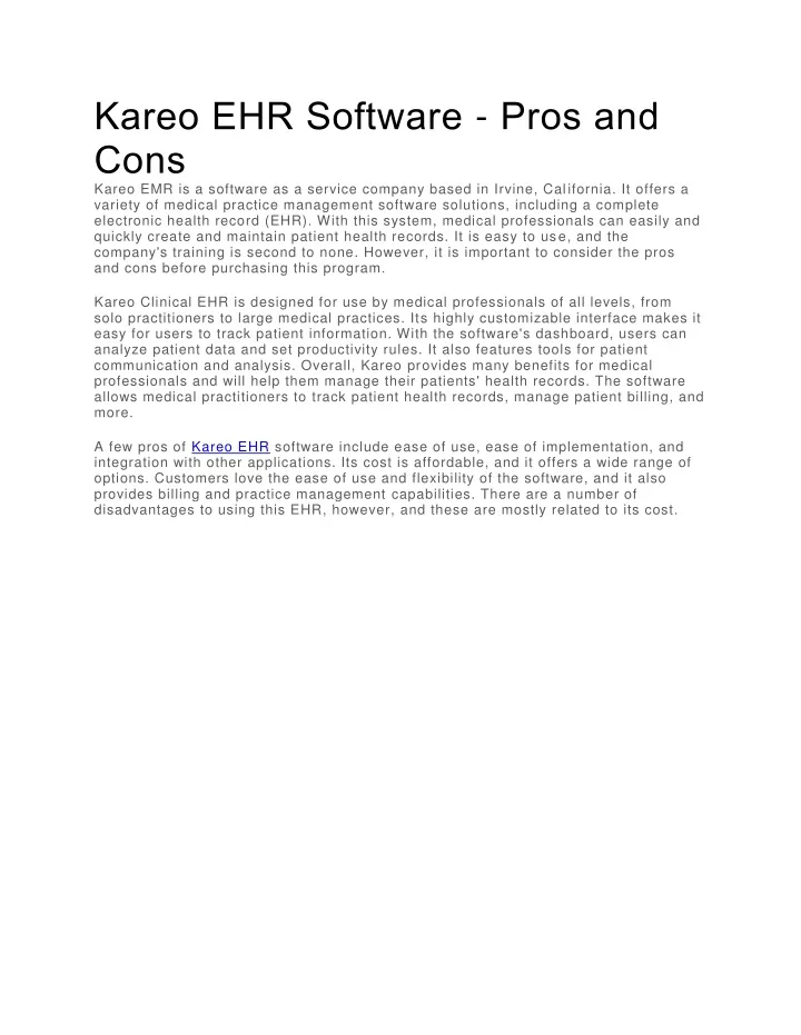 kareo ehr software pros and cons kareo