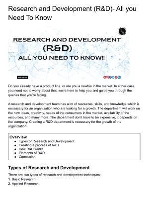 Research and Development- All you need to know