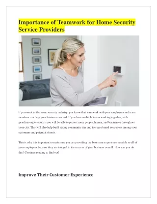 Importance of Teamwork for Home Security Service Providers