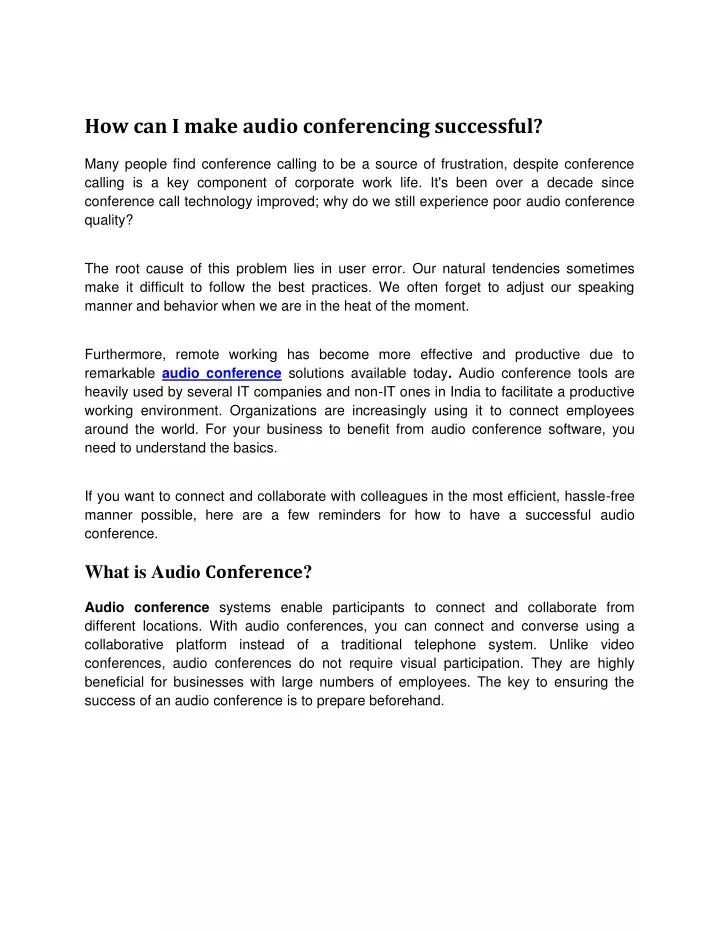 how can i make audio conferencing successful