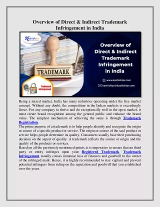 Overview of Direct & Indirect Trademark Infringement in India