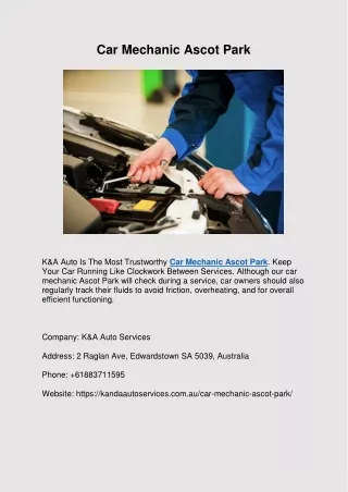 Car Mechanic Ascot Park