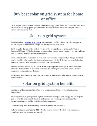 Buy best solar on grid system for home or office
