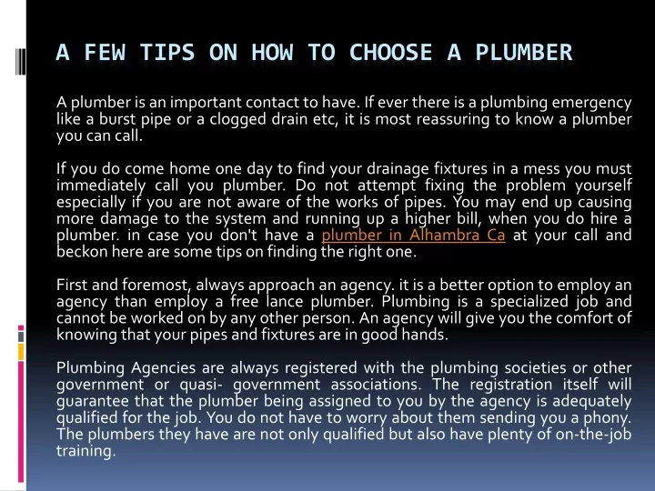 a few tips on how to choose a plumber