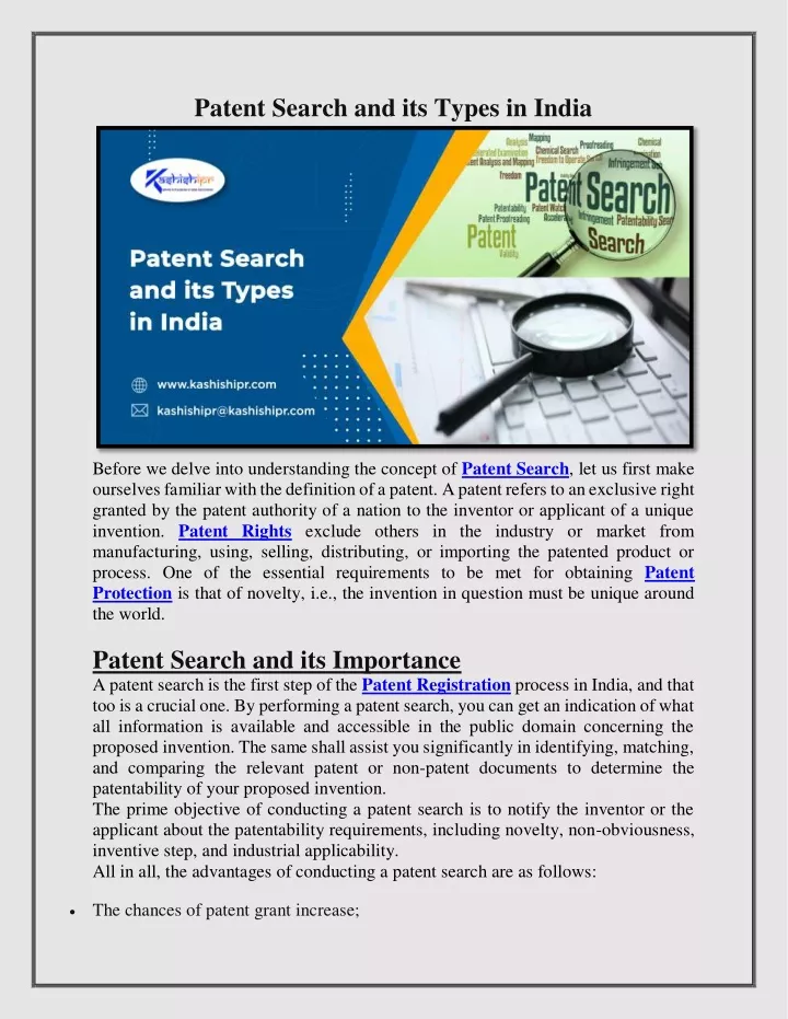 patent search and its types in india