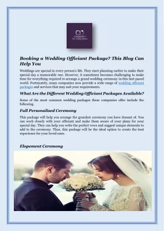 Booking a Wedding Officiant Package