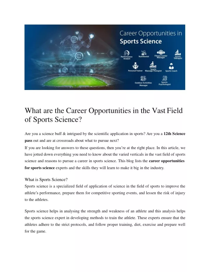 what are the career opportunities in the vast field of sports science