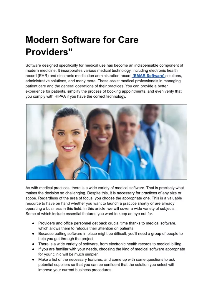 modern software for care providers