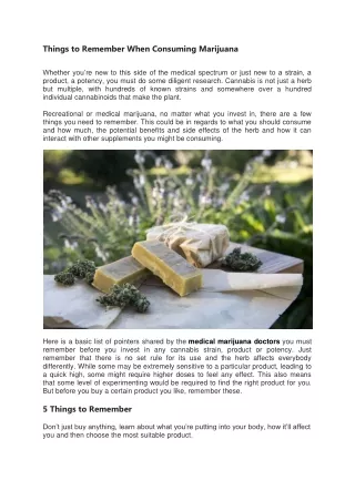Things to Remember When Consuming Marijuana