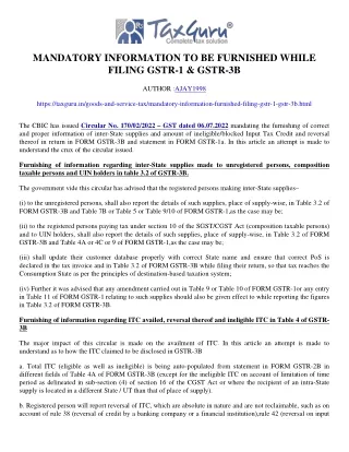 mandatory information to be furnished while