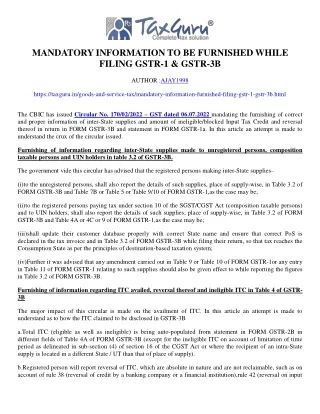 mandatory information to be furnished while