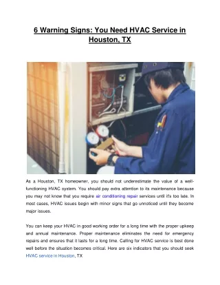 6 Warning Signs - You need HVAC Service in Houston.