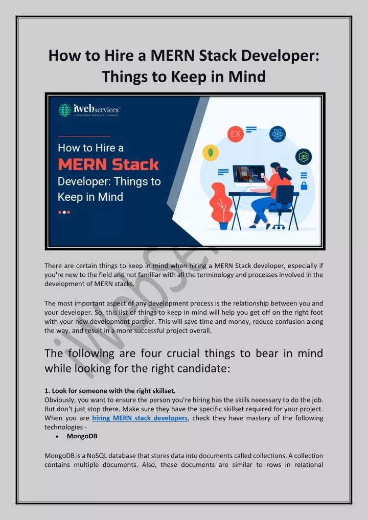 how to hire a mern stack developer things to keep