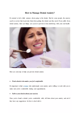 How to manage dental anxiety?