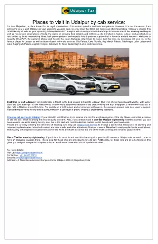 Places to visit in Udaipur by cab service