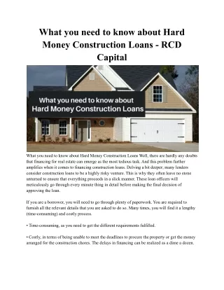 What you need to know about Hard Money Construction Loans | RCD Capital