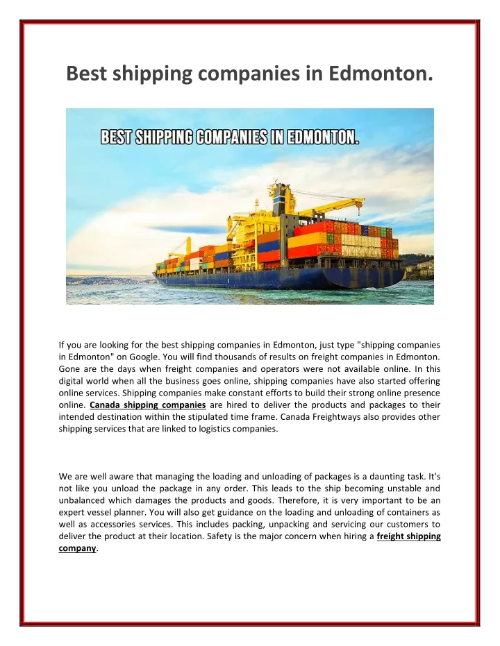 best shipping companies in edmonton