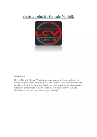electric vehicles for sale Norfolk----LCV Centre Ltd