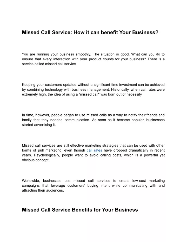 missed call service how it can benefit your