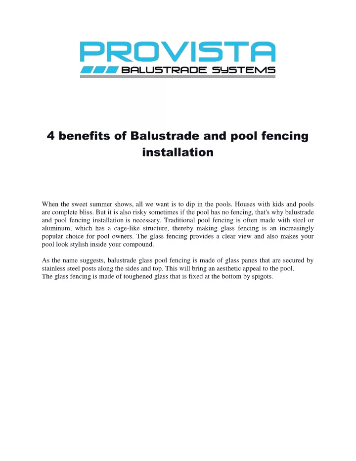 4 benefits of balustrade and pool fencing