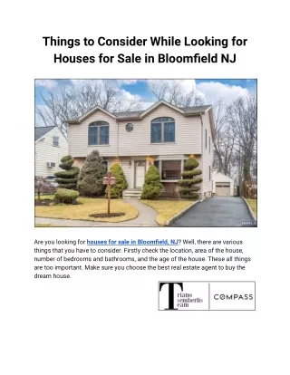 Things to Consider While Looking for Houses for Sale in Bloomfield NJ