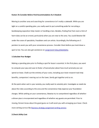 factors to consider before find accommodation