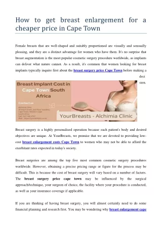 How to get breast enlargement for a cheaper price in Cape Town