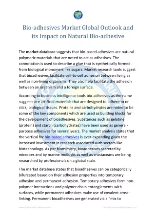 Bioadhesives Market Global Outlook