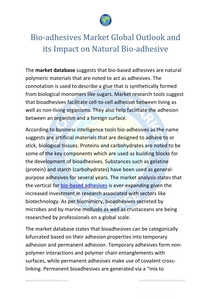 bio adhesives market global outlook
