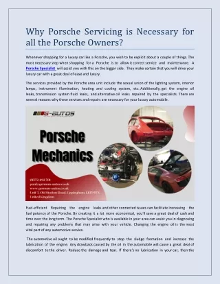Why Porsche Servicing is Necessary | GERMAN AUTO'S SOLUTIONS