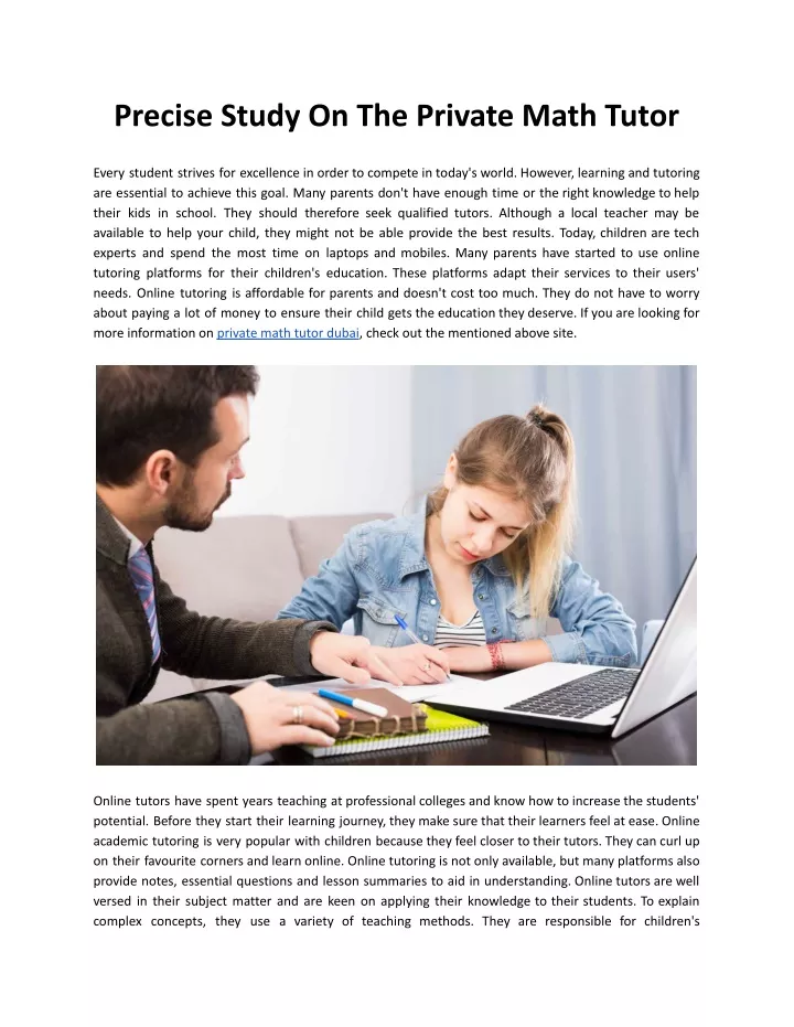 precise study on the private math tutor
