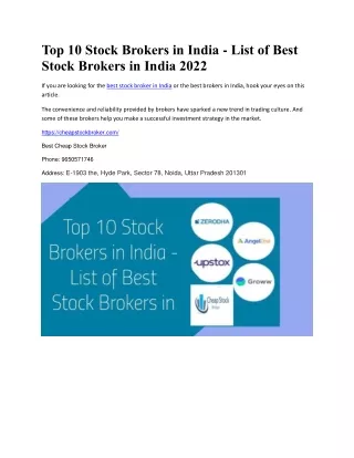 Top 10 Stock Brokers in India - List of Best Stock Brokers in India 2022