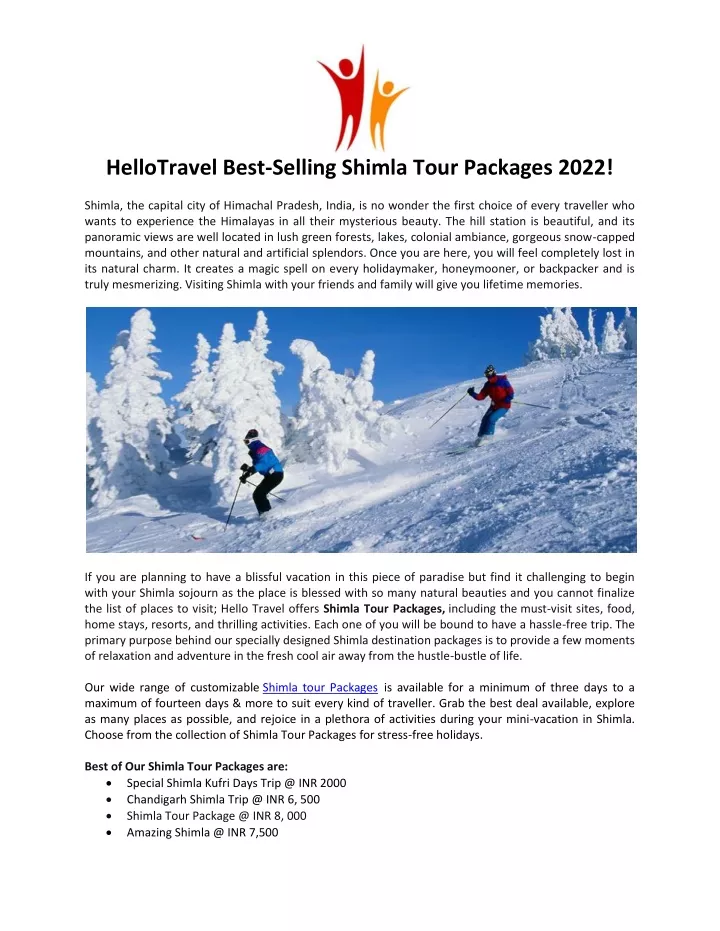 hellotravel best selling shimla tour packages 2022
