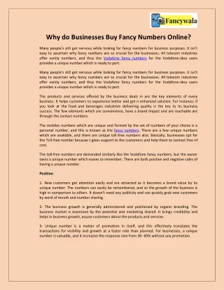 Why do Businesses Buy Fancy Numbers Online