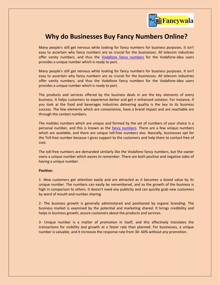 why do businesses buy fancy numbers online