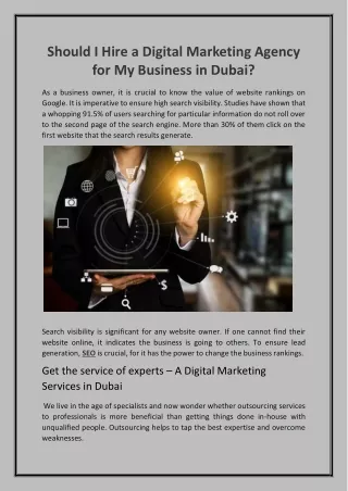 Should I Hire a Digital Marketing Agency for My Business in Dubai