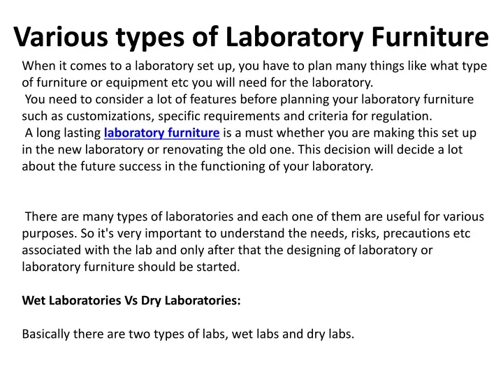 various types of laboratory furniture