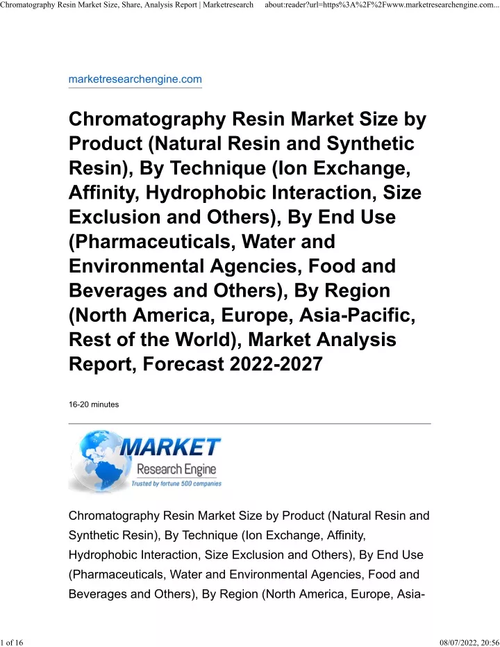 chromatography resin market size share analysis
