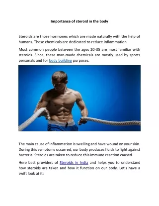 Importance of steroids in the body