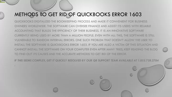 methods to get rid of quickbooks error 1603