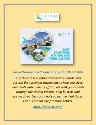 Virtual Transaction Coordinator System Real Estate | Crispctc.com
