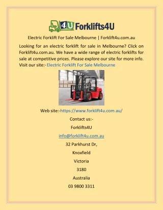 Electric Forklift For Sale Melbourne  Forklift4u.com