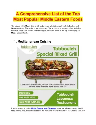 A Comprehensive List Of The Top Most Popular Middle Eastern Foods